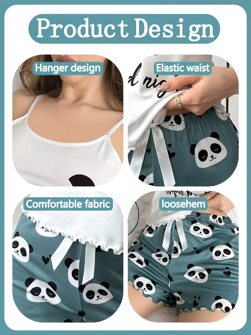 Panda Theme Pajama Set | Cute Cartoon Panda Print Blue