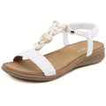 Women's Bohemian Beaded Ankle Strap Sandals White