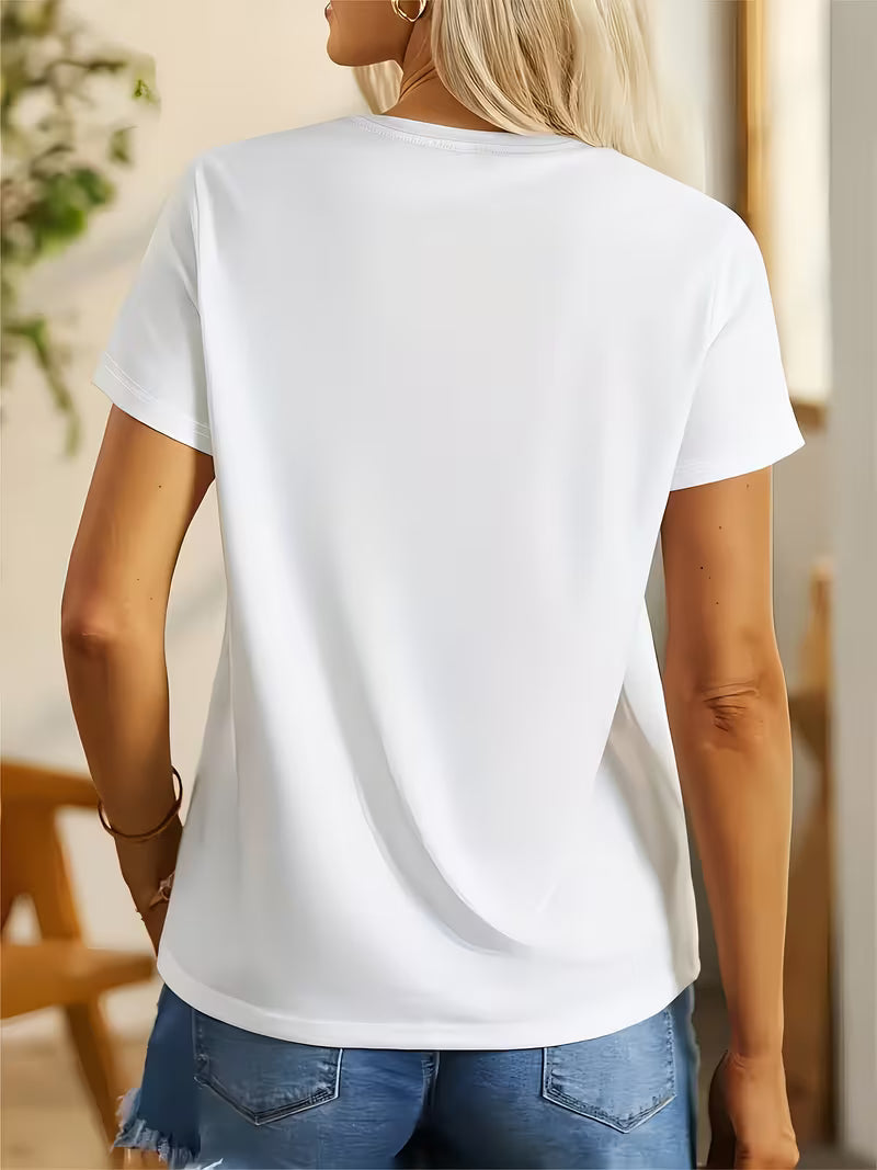 Women's Abstract Art Print T-Shirt – Stylish Round Neck, Short Sleeve