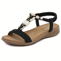 Women's Bohemian Beaded Ankle Strap Sandals Black