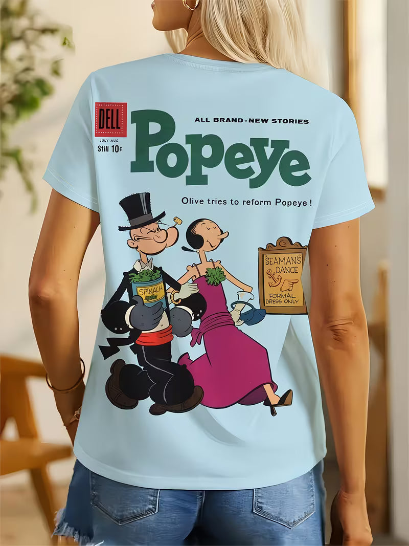 Pattern Print Design, Women's Fashion, Women's Casual Top, Women's Round Neck T-shirt