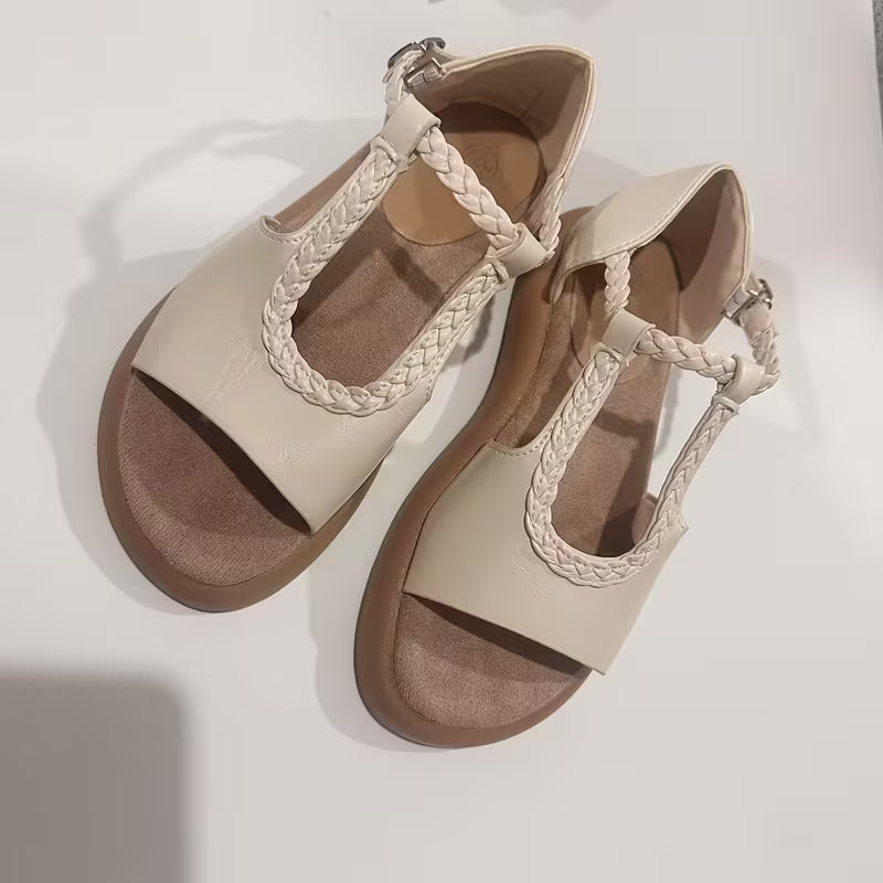 Patchwork Gentle Open-Toe Casual Vintage European and American Style Roman, Women Sandals – Casual & Stylish Beige