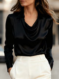 A Stylish Solid Color Satin Shirt Black