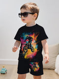 Colorful Motorcycle Pattern 3D Print Design, Short-Sleeve Pullover Shirt