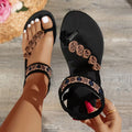 Love Bead Fashion Flat Women's Sandals, Ethnic Style Versatile Sandals Black