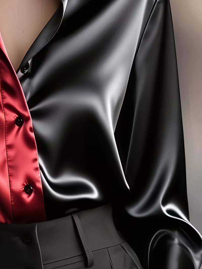 A Stylish Solid Color Satin Shirt Red