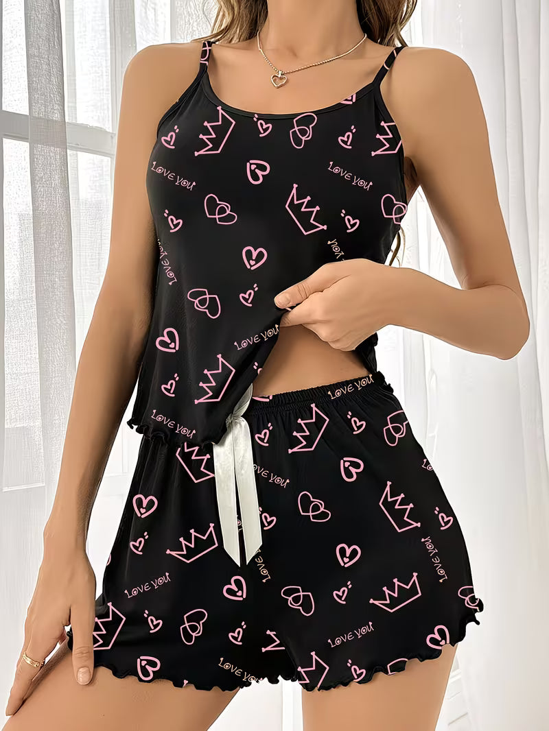 Crown Letter Pattern Women'S Pajama Set