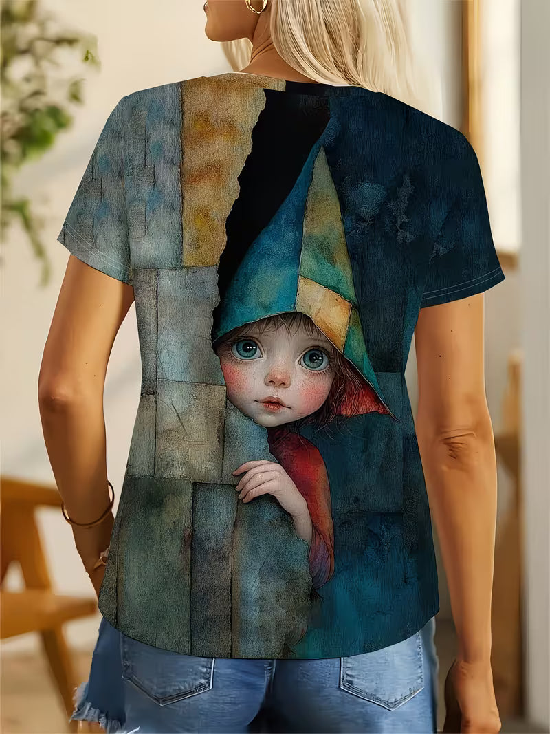 Childhood Innocence, Peace Meaning Print, Women's Round Neck Short Sleeved T-shirt