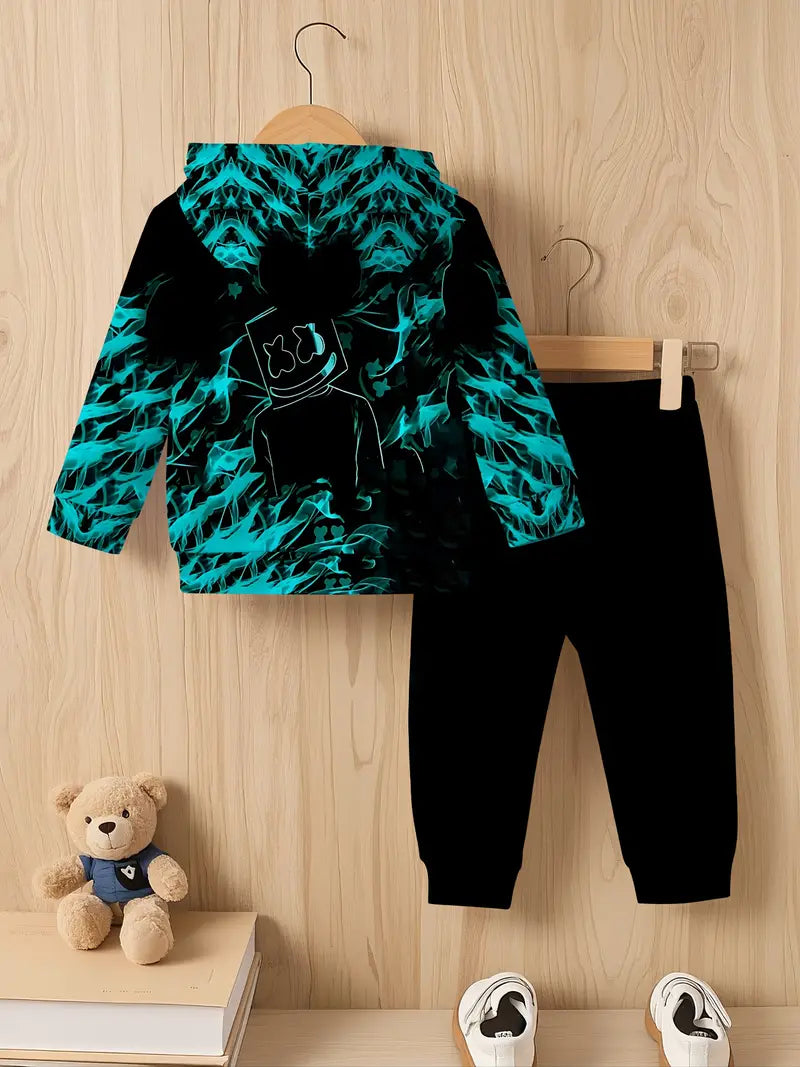 Baby Boys & Girls Hoodie Set Turquoise Blue & Black