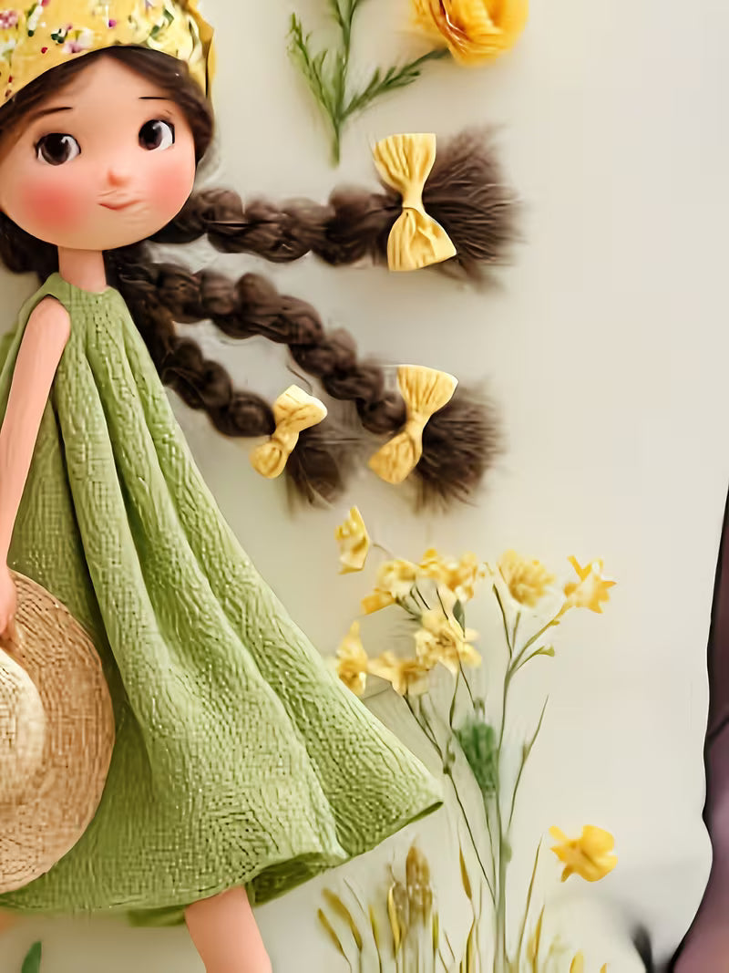 Women'S Milk White Short Sleeve T-Shirt | Spring Pastoral Grass Hat Print, Yellow-Green Fresh Daily Casual Top