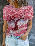 Women's Casual Pink Cherry Blossom Print T-Shirt