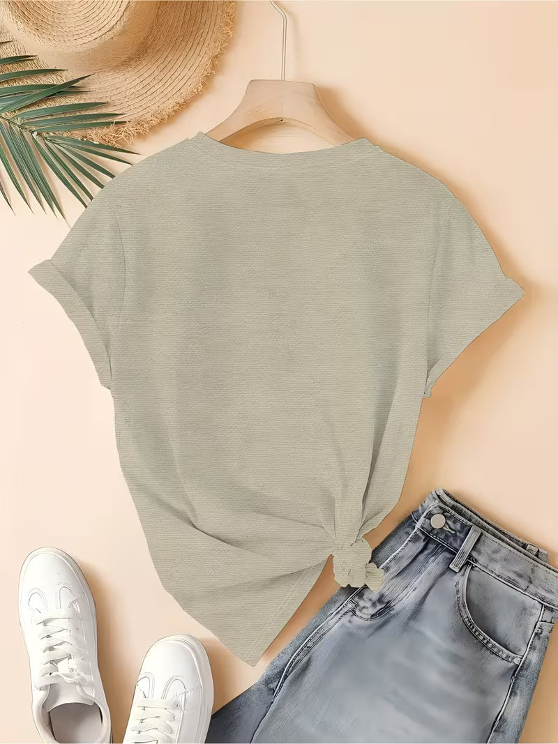 Grapevine Embroidery T-Shirt | Elegant Round Neck, Women's Fashion Top