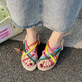 Sandals for Women Lightweight Fabric with Colorful Rope Design, Flat Heel, Cross Strap Colorful