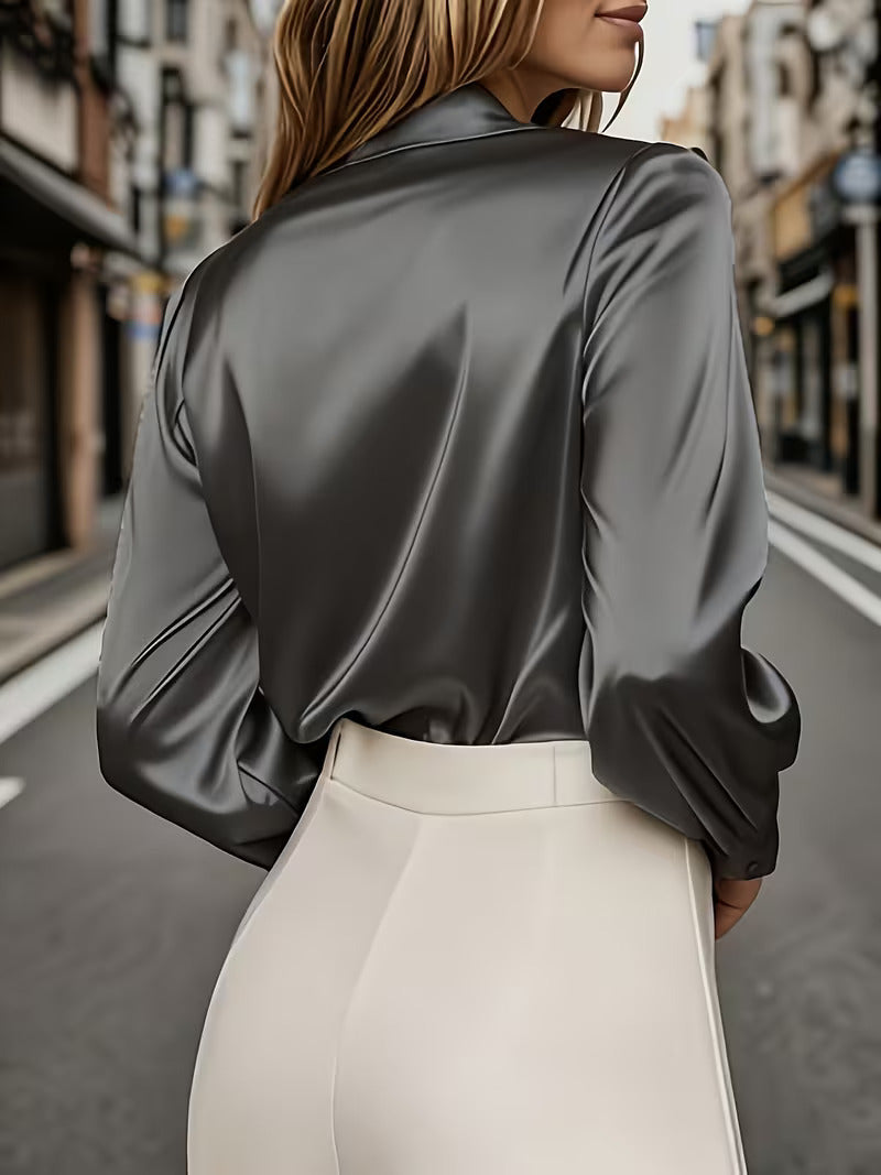 A Stylish Solid Color Satin Shirt Grey