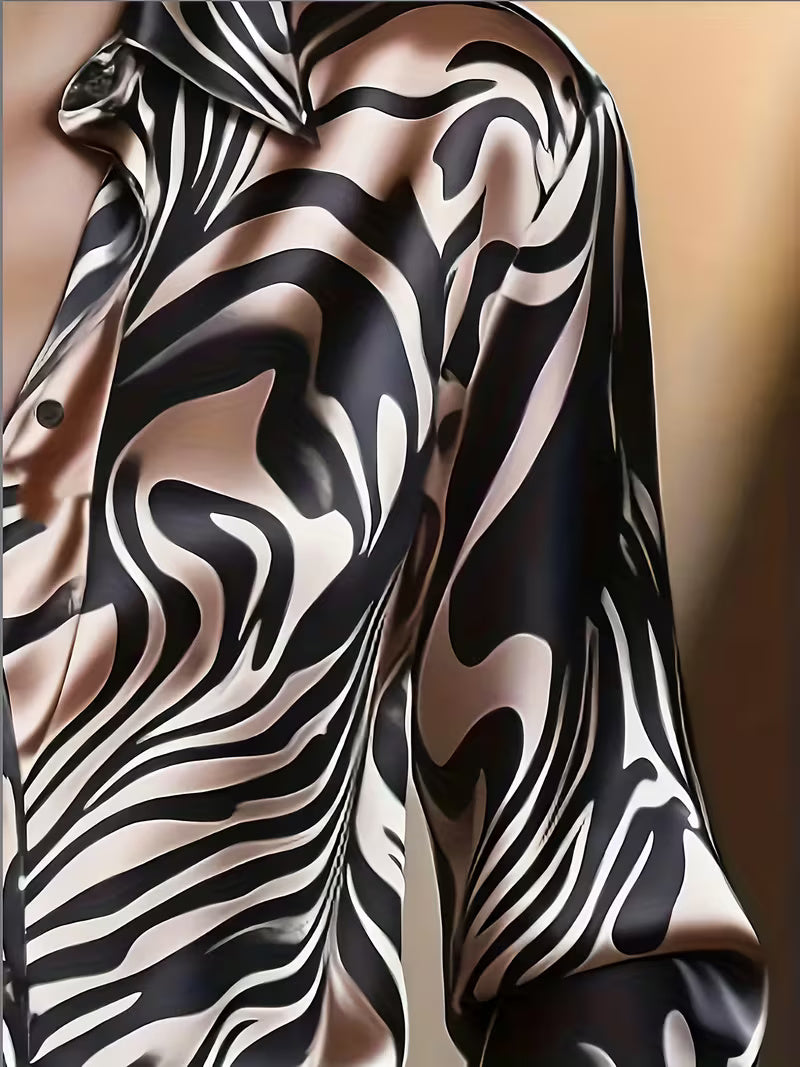 A Stylish Solid Color Satin Shirt Zebra Print