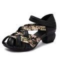 Ethnic Style Color-blocking Lace-up Sandals Women Black