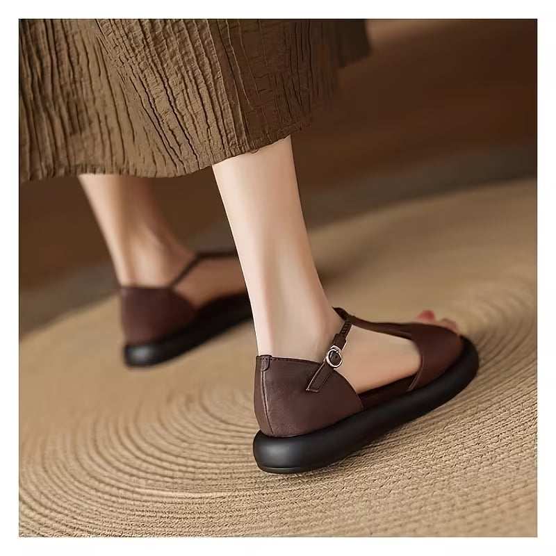 Patchwork Gentle Open-Toe Casual Vintage European and American Style Roman, Women Sandals – Casual & Stylish Brown
