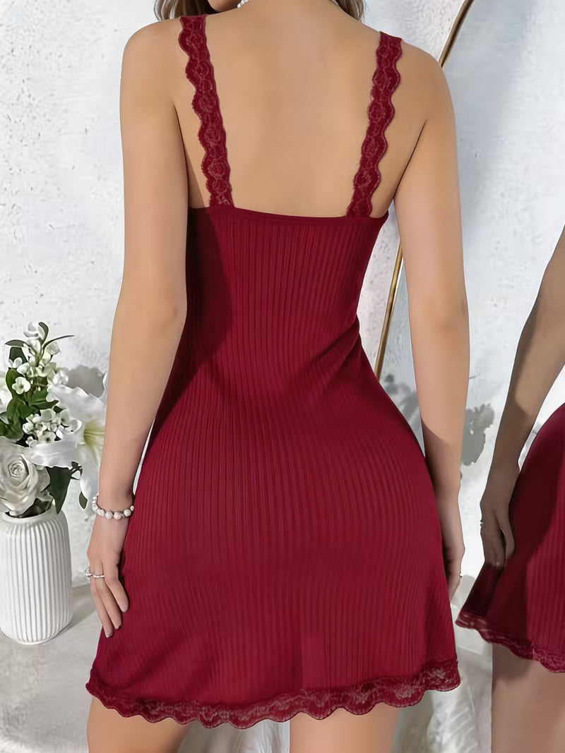 Women's Sexy Home Dress Nightgown, Elegant And Comfortable Burgundy