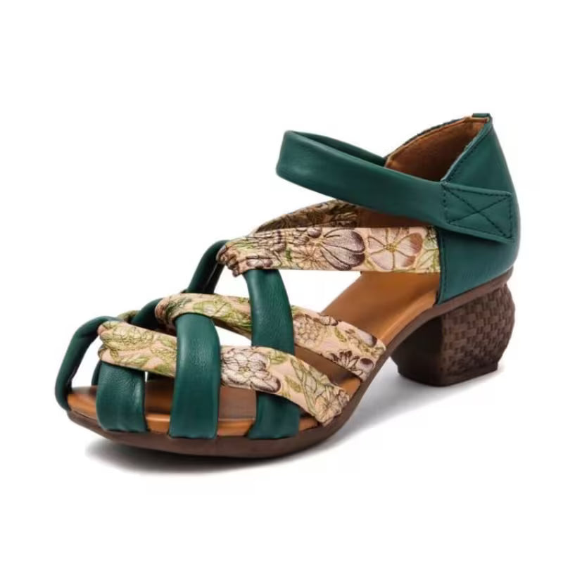 Ethnic Style Color-blocking Lace-up Sandals Women Green