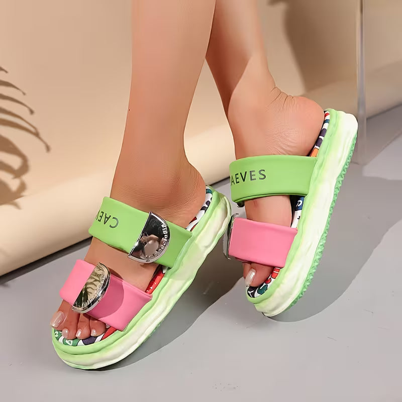 Women's Casual Fashion Letter Print Sandals, Women Shoes Green