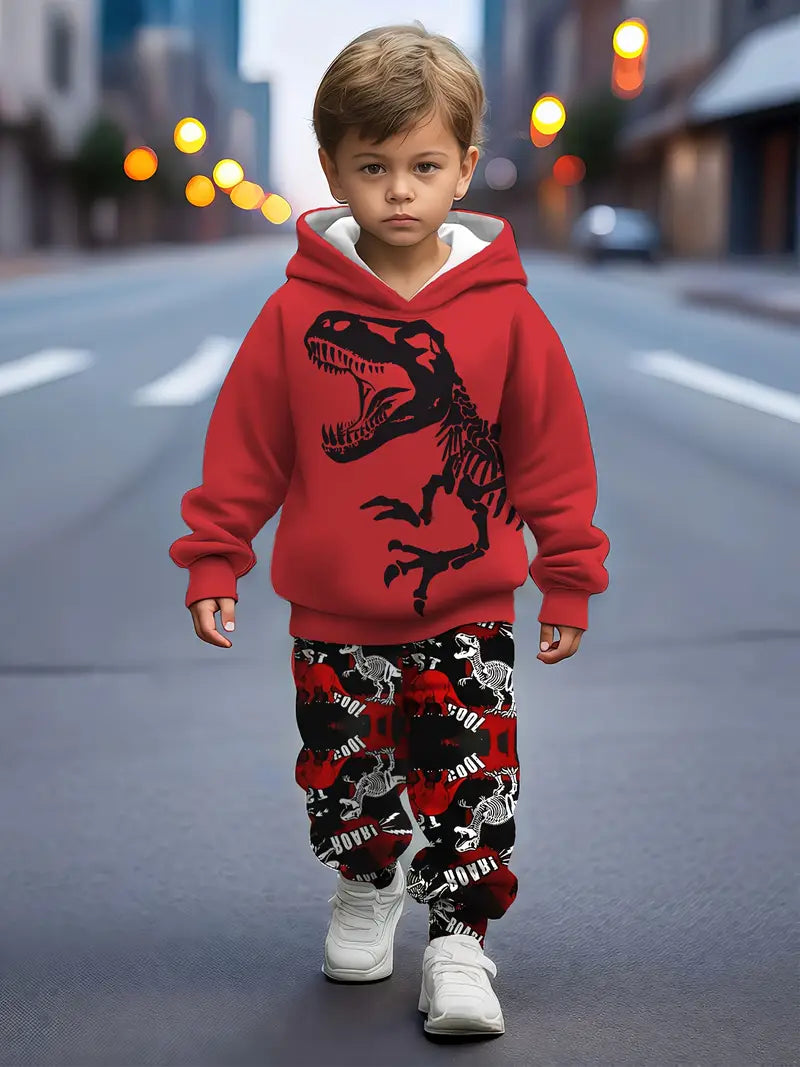 Baby Boys & Girls Hoodie Set Red Cool T-Rex Skull