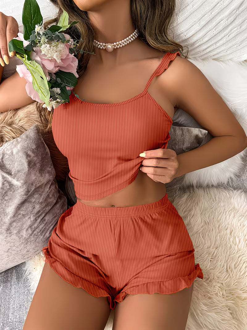 New European and American Fashion High-Waisted Ribbed Tank Top Set