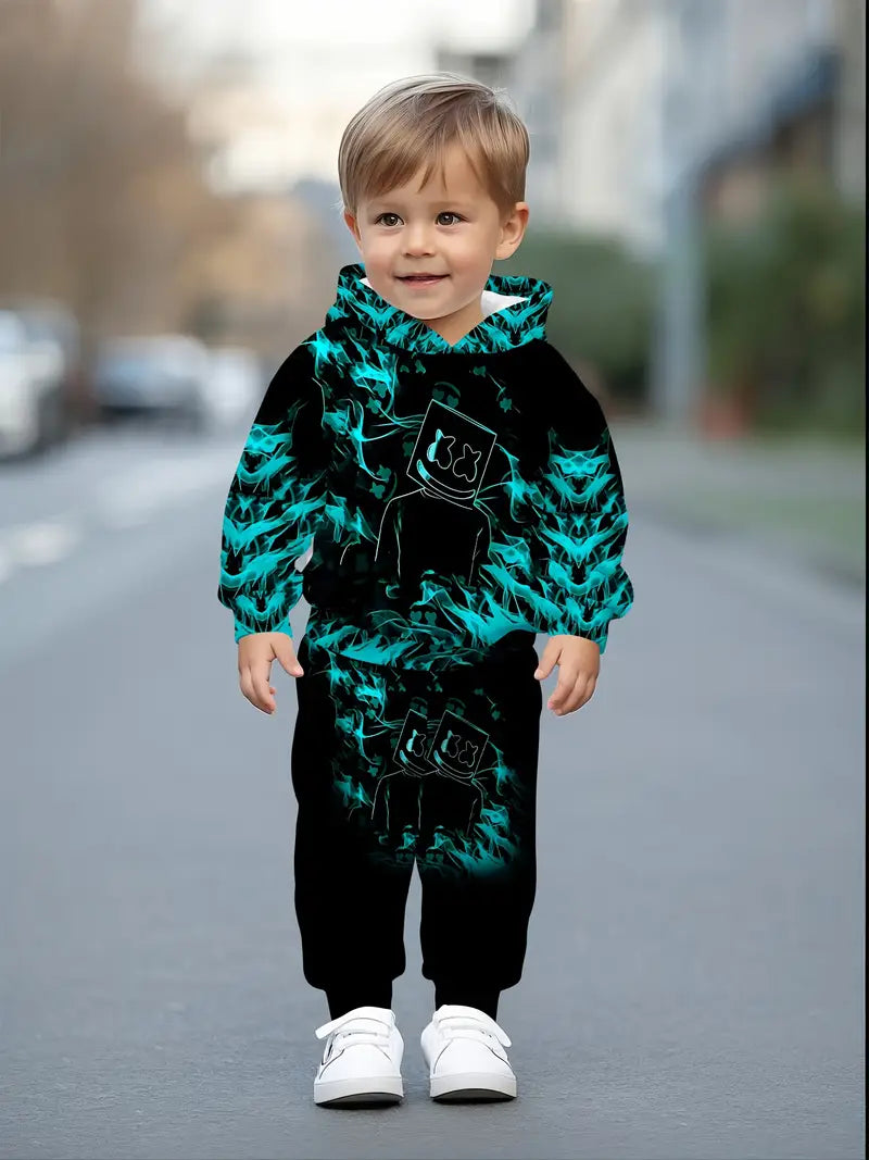 Baby Boys & Girls Hoodie Set Turquoise Blue & Black