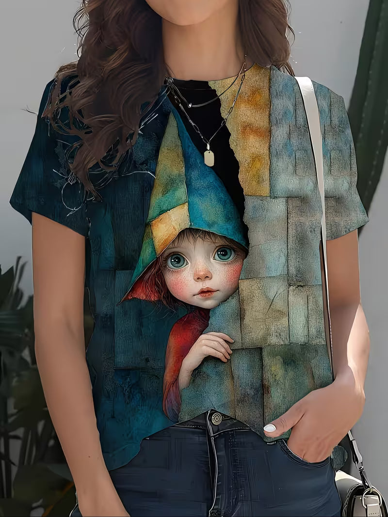 Childhood Innocence, Peace Meaning Print, Women's Round Neck Short Sleeved T-shirt