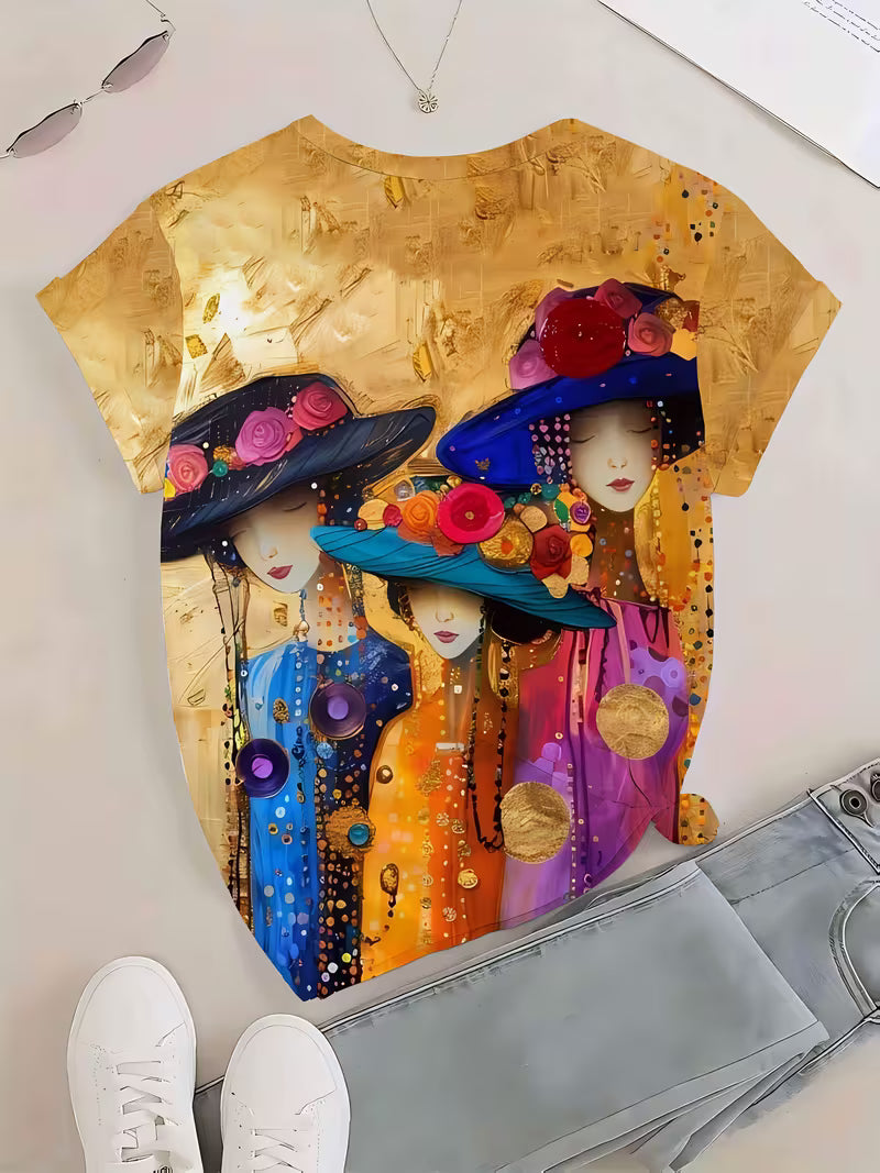 Stylish Women's 3D Full-Body Print Round Neck Short-Sleeve T-Shirt