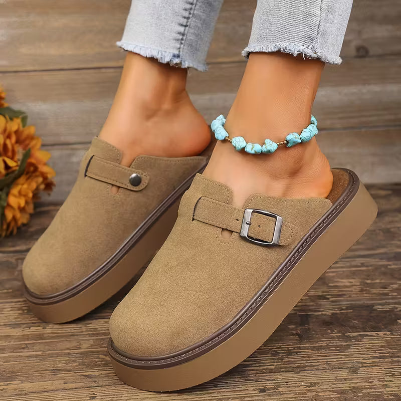 Comfortable And Versatile Mule Shoes Light Brown-1