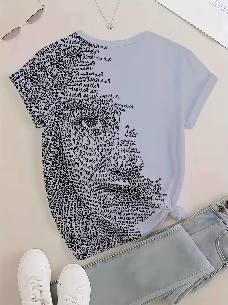 Women's Patience Letter Art Portrait T-Shirt - Abstract '' & 'T' Grey