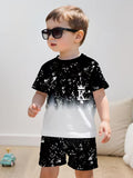 Casual Sporty Stylish Crown K Graffiti-themed Printed Crew-neck T-shirt and Shorts Set