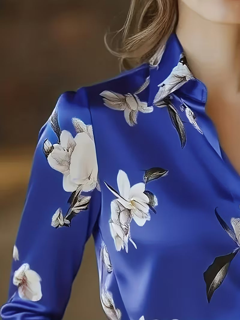 A Stylish Solid Color Satin Shirt Printed Blue