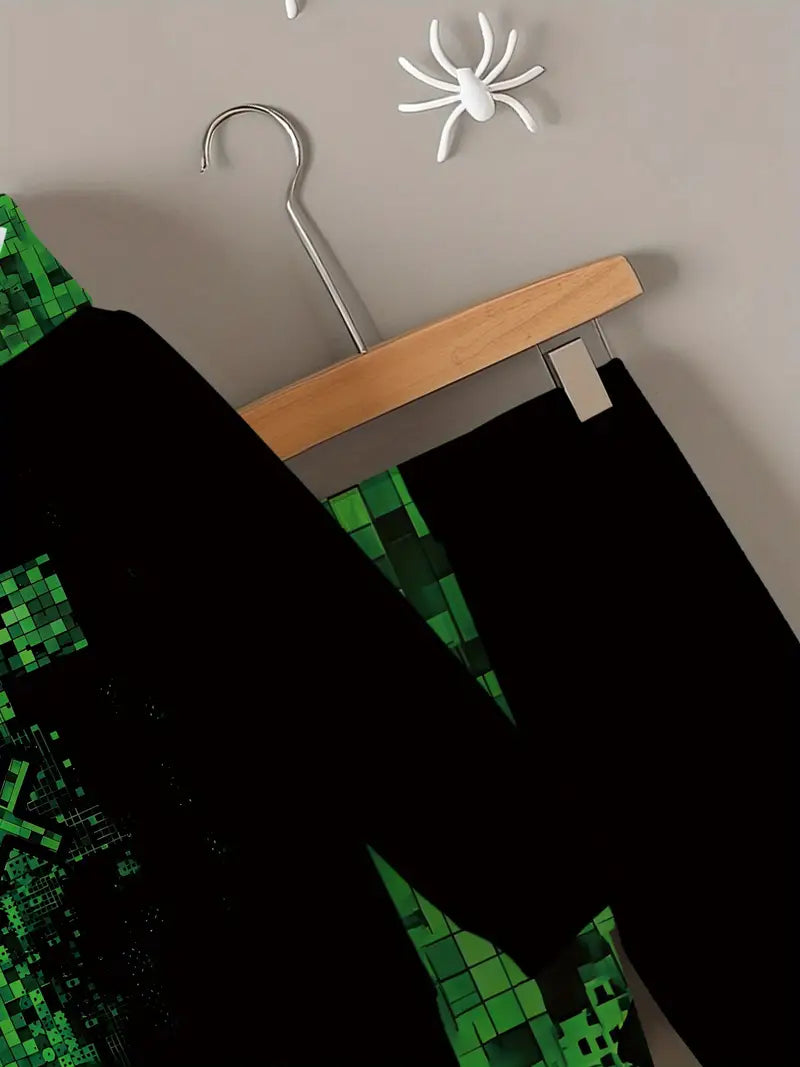 Baby Boys & Girls Hoodie Set Green & Black Pixelated