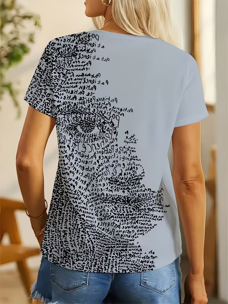 Women's Patience Letter Art Portrait T-Shirt - Abstract '' & 'T' Grey
