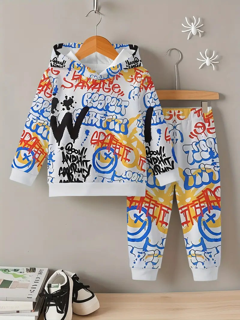 Baby Boys & Girls Hoodie Set spray-painted letter