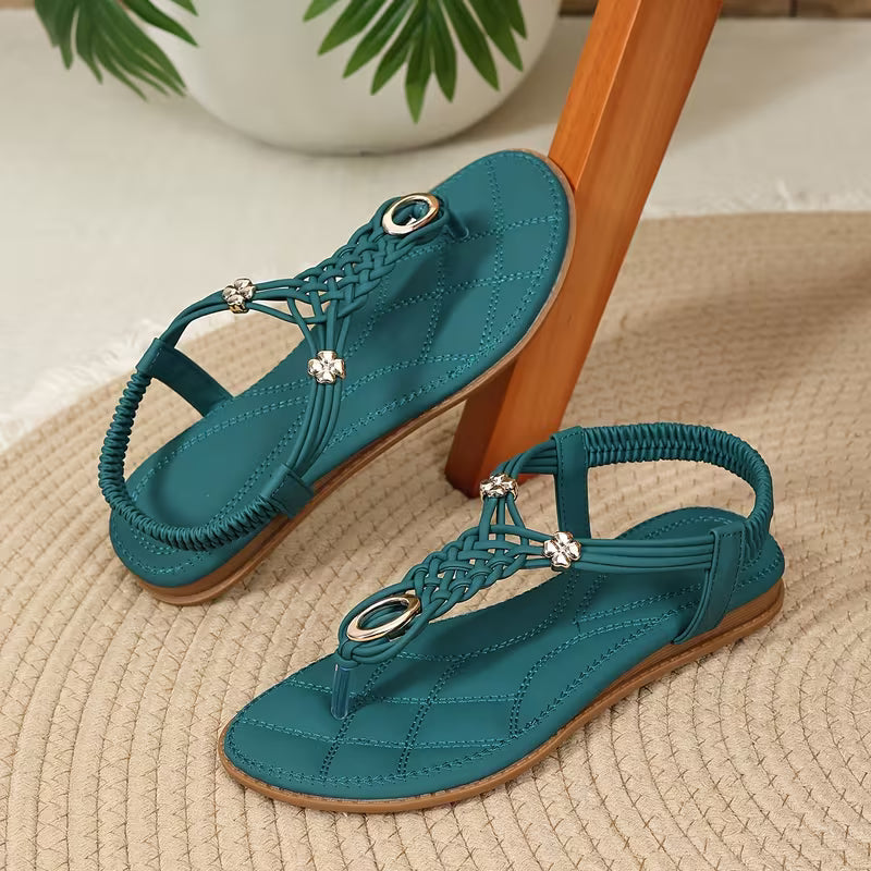 Bohemian Rhinestone Sandals - Wide-Resistant Anti-Slip Shock-Absorbing Flip Flops with Rhinestone-Adorned Toe