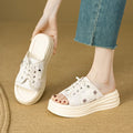 Ladies' White Platform Sandals with a Lace-Up Design And Geometric Pattern Embellishments, Featuring a Casual And Trendy Style White