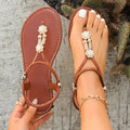 Women's Flat Sandals, Fashionable PU Soft-soled Bohemian Style Comfortable Casual
