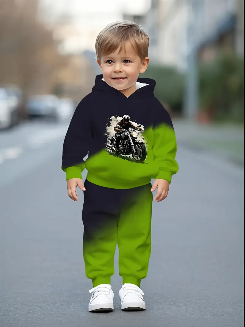 Baby Boys & Girls Hoodie Set motorcycle pattern