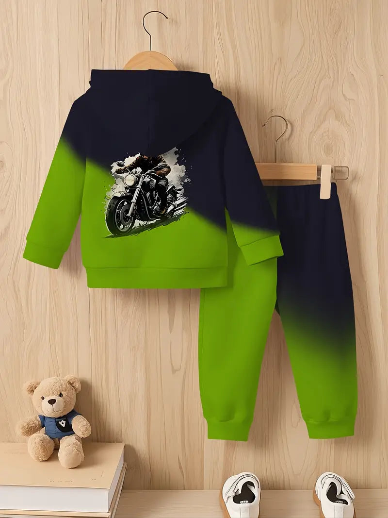 Baby Boys & Girls Hoodie Set motorcycle pattern