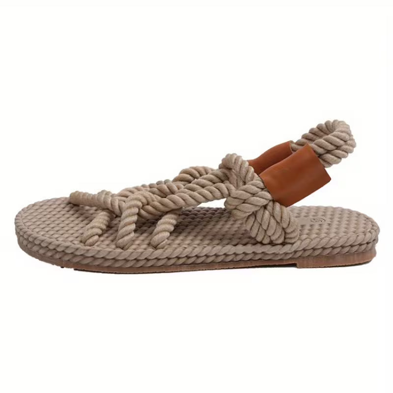 Sandals for Women Lightweight Fabric with Colorful Rope Design, Flat Heel, Cross Strap Colorful