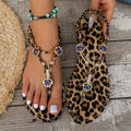 Women's Casual Leopard Print Stylish Versatile Elegant Bohemian Flat Toe Post Sandals