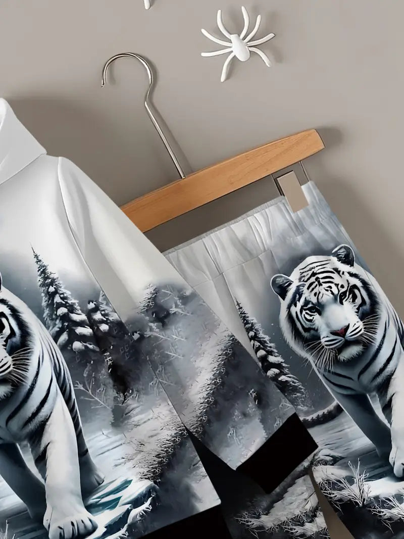 Baby Boys & Girls Hoodie Set White Tiger Print