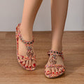 New Bohemian Ethnic Style Women's Handmade Beaded Trendy Rhinestone Open Toe Flat Sandals