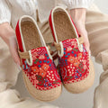 Ethnic Style Embroidered Cloth Shoes, Handmade Embroidered Shoes with a Chinese Flair, Vintage Linen Shoes Red