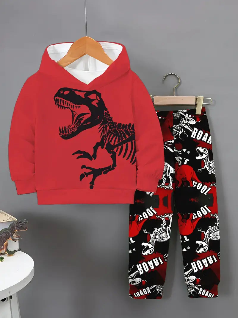 Baby Boys & Girls Hoodie Set Red Cool T-Rex Skull