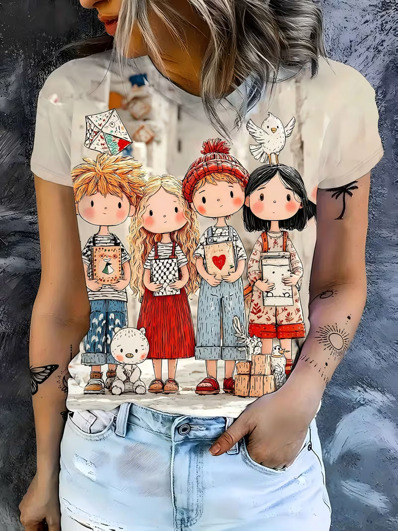 Cute Cartoon Character Printed Short-Sleeve T-Shirt