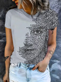 Women's Patience Letter Art Portrait T-Shirt - Abstract '' & 'T' Grey