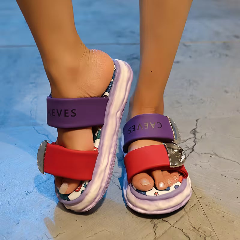Women's Casual Fashion Letter Print Sandals, Women Shoes Pink mix